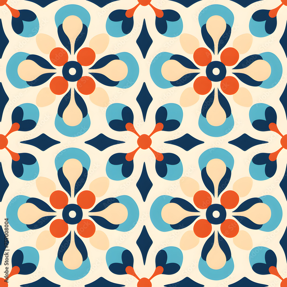 Fototapeta premium Retro vintage seamless tile pattern. Abstract modern geometric Trendy background in 70s style. 