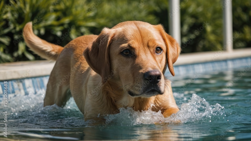 Fox red labrador retriever dog in the swimming pool Fox red labrador retriever dog in the swimming pool