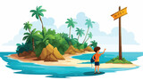 Illustration of an island with a boy near the arrow