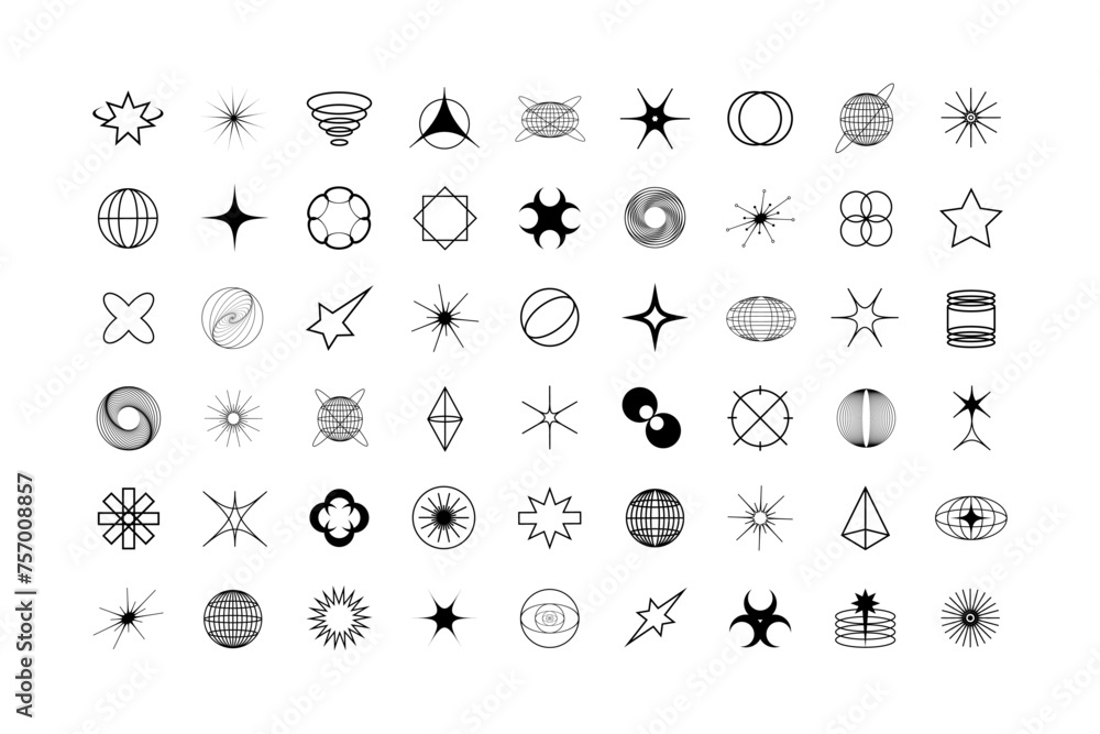 Abstract Streetwear Vector Y2K Shapes Set Icons Forms Objects 
