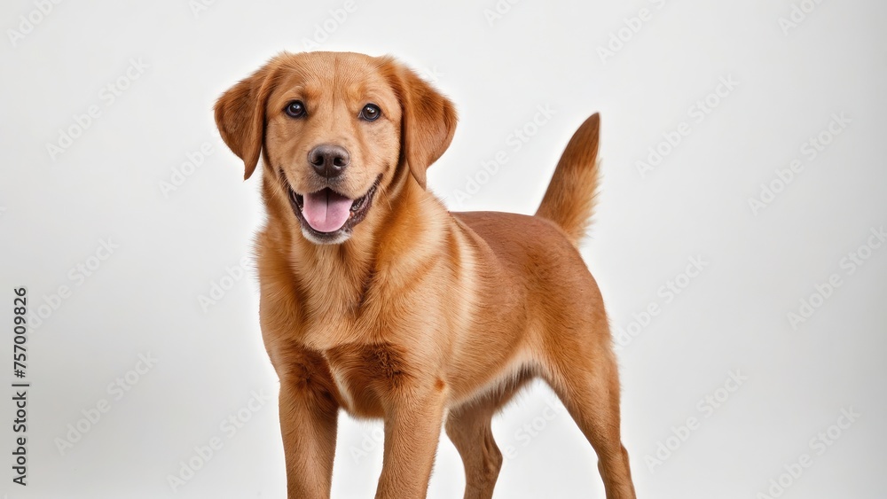 Portrait of Fox red labrador retriever dog on grey background