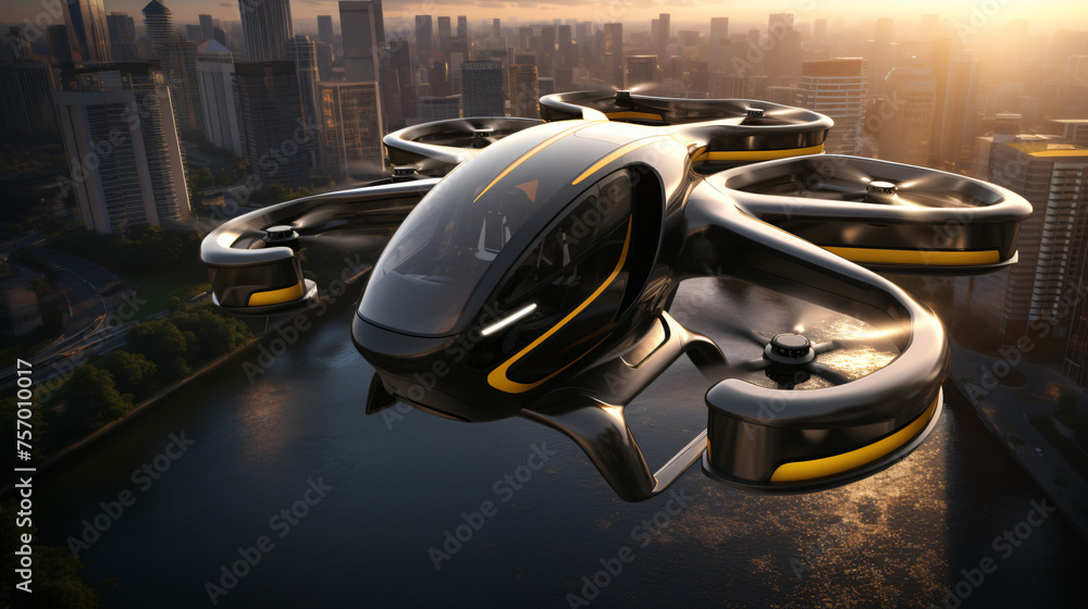 Autonomous aerial taxis transportation - obrazy, fototapety, plakaty 