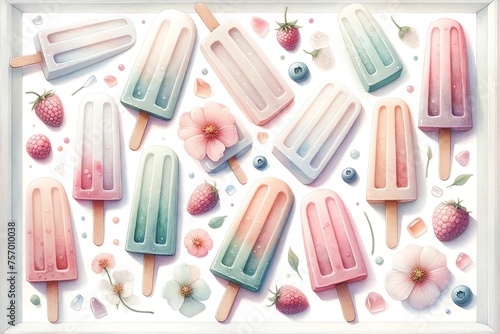 Watercolor Painting of Pastel Popsicles