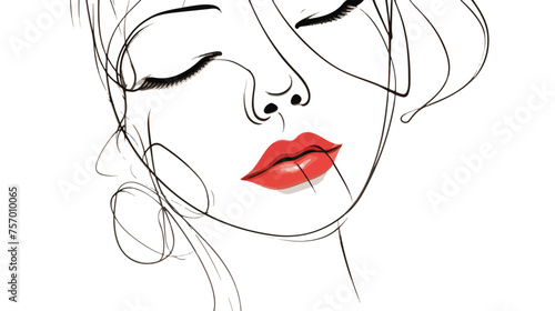 One line woman face vector illustration. 