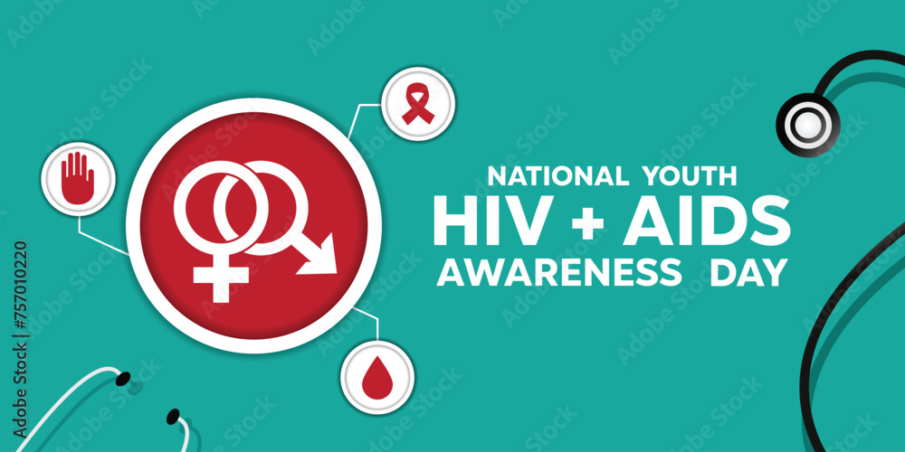 National Youth Hiv Aids Awareness Day. stestoscope, blood, ribbon, hand ...