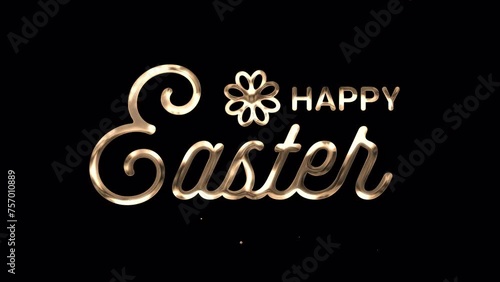 Happy Easter Text Animation. Animated text with golden particles and ink effect, suitable for easter celebration and greetings videos. Features 4K and transparent background