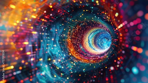 Data points swirling in a colorful vortex. Abstract futuristic background limitless possibilities and horizons of IT technology in the future
