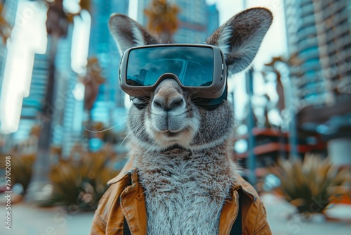 A kangaroo wearing virtual reality goggles