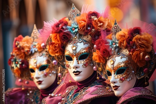 Vibrant Venetian carnival masks.
