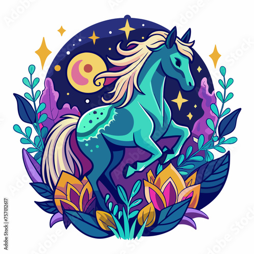 Mystical Stallion t-shirt Sticker showcasing the Enchantment of a Magical Horse in a Whimsical Scene