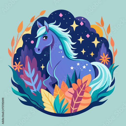 Mystical Stallion t-shirt Sticker showcasing the Enchantment of a Magical Horse in a Whimsical Scene