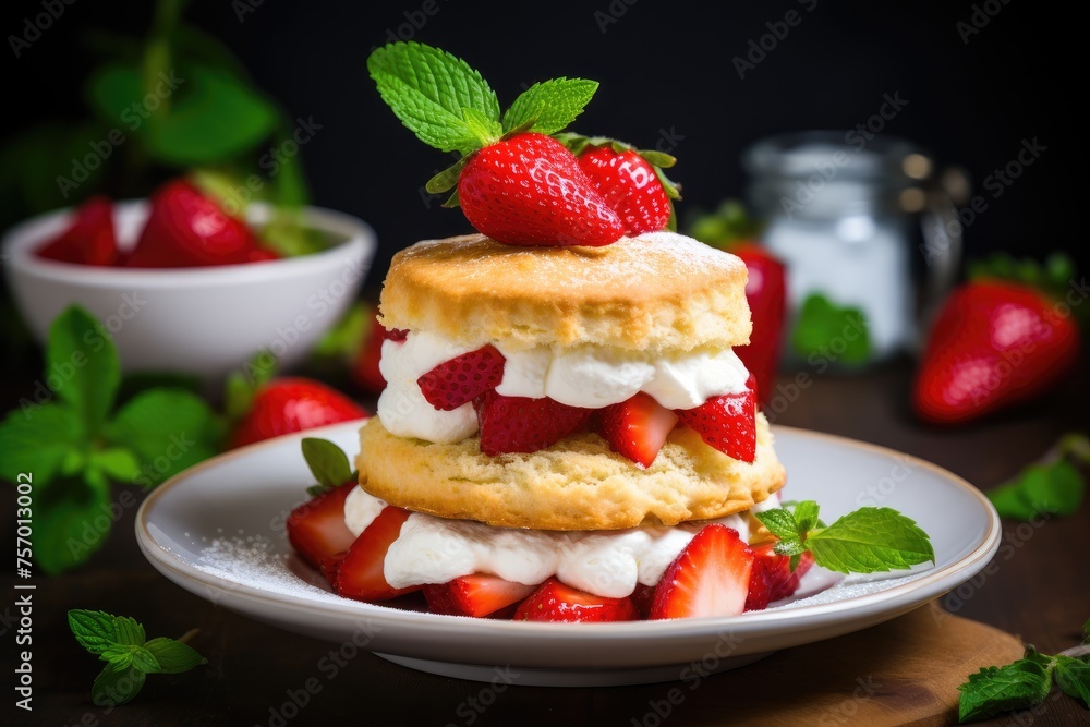 Delectable cake adorned with fresh strawberries Delectable cake adorned with fresh strawberries