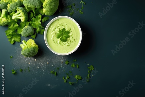 Detox food concept: Creamy green soup with broccoli.