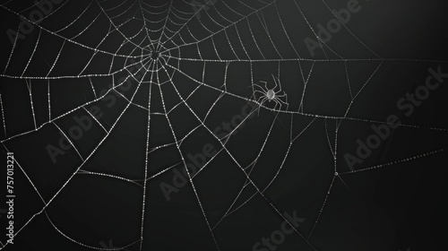 The spider web based on a realistic Halloween concept. Modern scary cobweb net in a black background. Creepy texture with white thread line. Arachnid trap to catch insects.