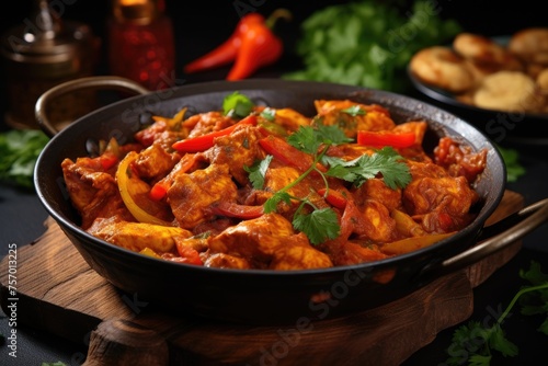 Indian chicken curry in a balti dish