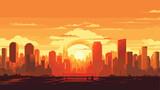 Sunset in downtown  flat vector 