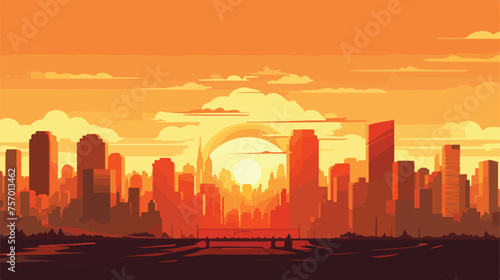 Sunset in downtown flat vector 