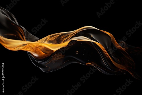 A motionless image capturing flowing oil on a black background with a gradient effect