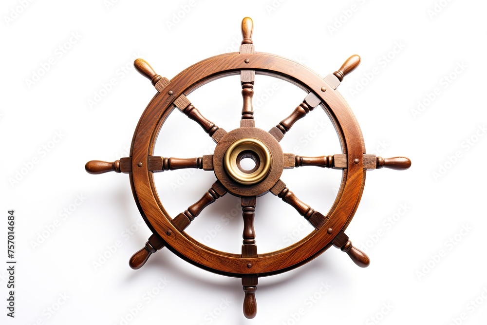 Obraz premium Isolated ship steering wheel on white background