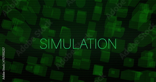 Image of simulation text over city