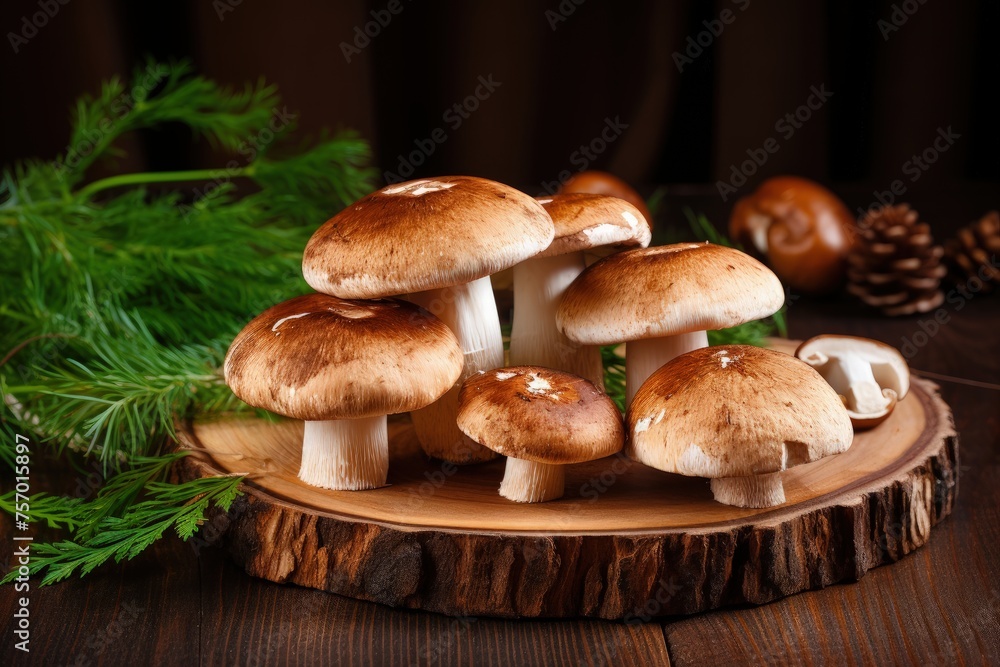 Autumn Cep Mushrooms on rustic wooden table Cooking gourmet organic mushroom