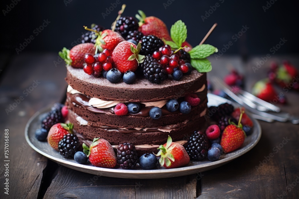 Berry topped chocolate cake Berry topped chocolate cake