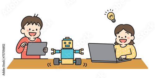 プログラミングをする子供のイラスト