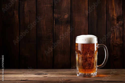 Beer mug on wood background