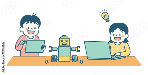 プログラミングをする子供のイラスト　シンプル
