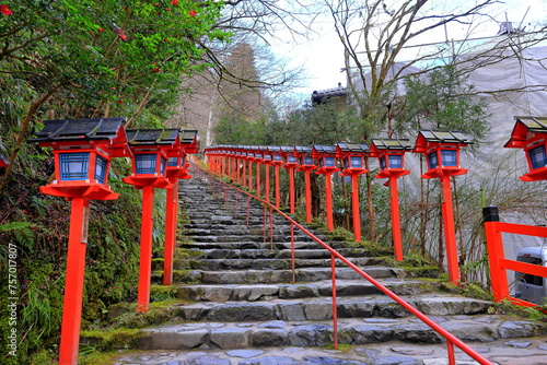 Kifune Shrine  a Shinto shrine with a lantern-lined path at Kuramakibunecho  Sakyo Ward  Kyoto  Japan