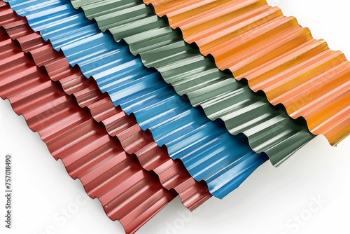 Colorful roofing sheets stacked, showing texture and variety photo