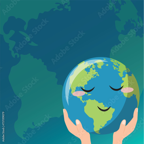 Illustration of cute earth hour turn off the lights for template background or copy space