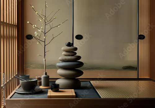 Zen Spa Dekoration Zimmer Massageraum Badezimmer Hotel  KI gneriert