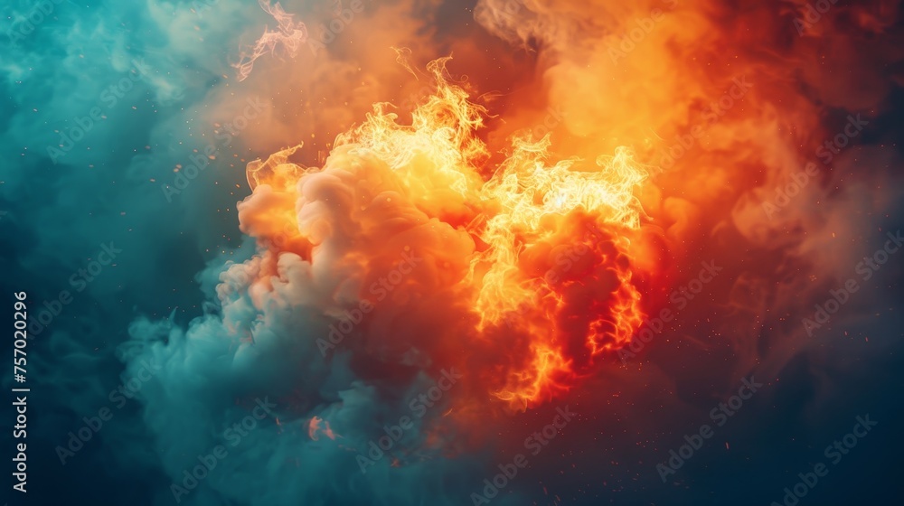 a heart-shaped fire surrounded by a cloud of smoke