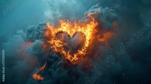 a heart-shaped fire surrounded by a cloud of smoke
