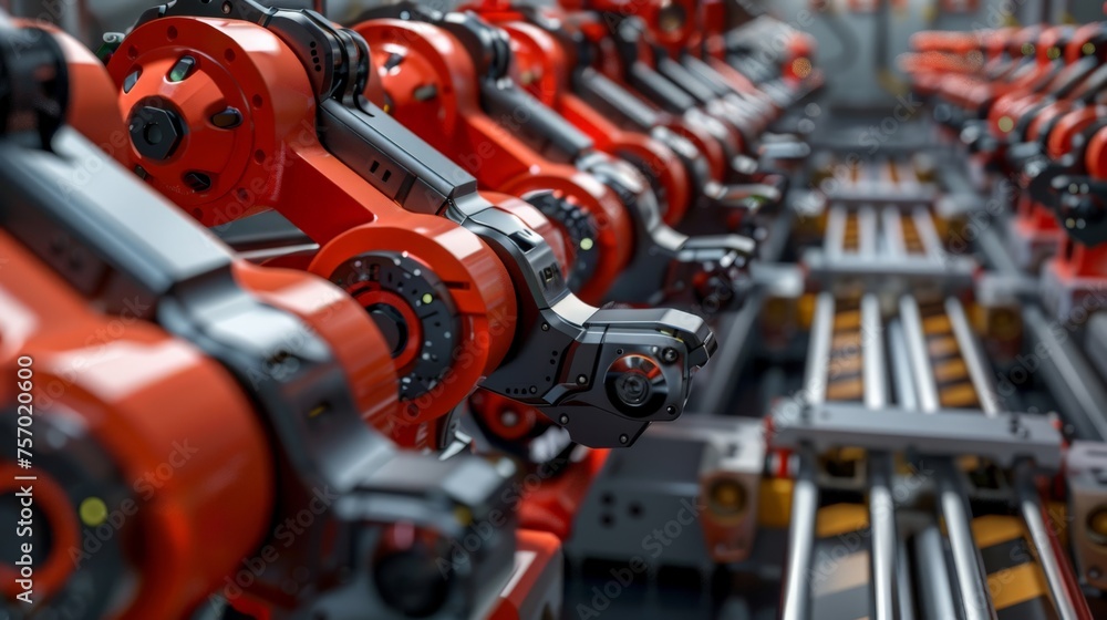 Assembly line robots efficiently constructing automotive parts