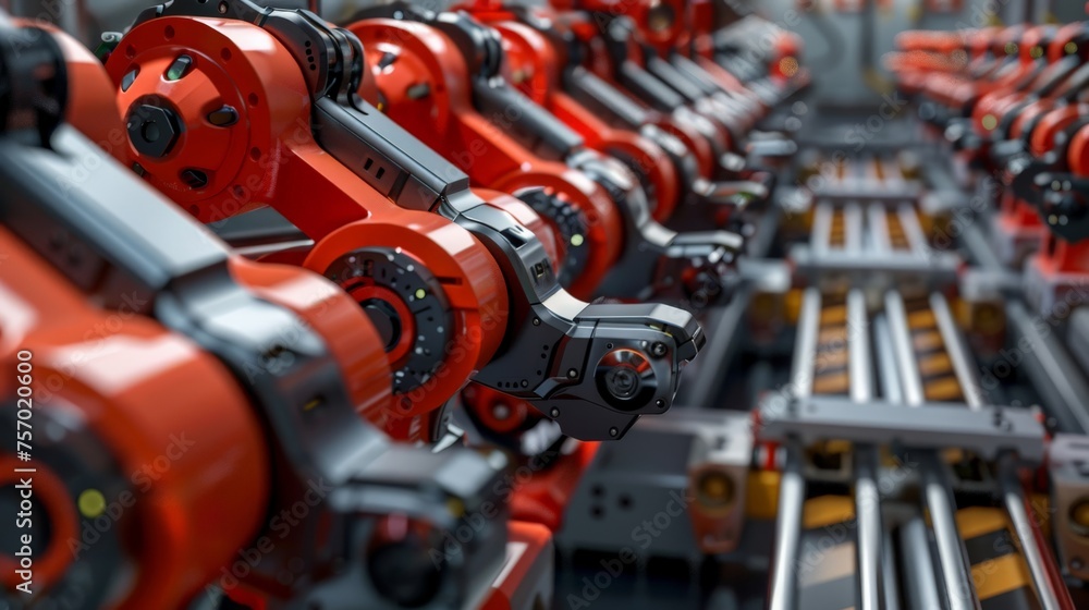 Fototapeta premium Assembly line robots efficiently constructing automotive parts