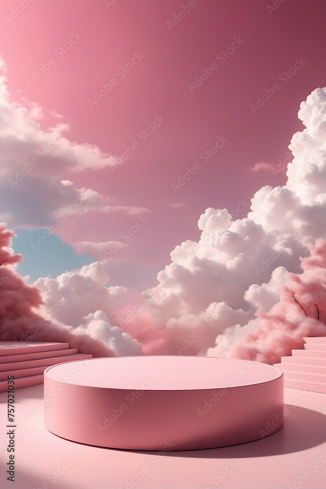Background podium pink 3d product sky platform display cloud pastel scene render stand - Product showing