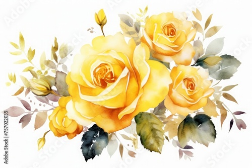 Fototapeta Naklejka Na Ścianę i Meble -  Watercolor yellow rose flower