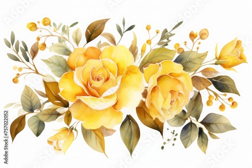 Fototapeta Naklejka Na Ścianę i Meble -  Watercolor yellow rose flower