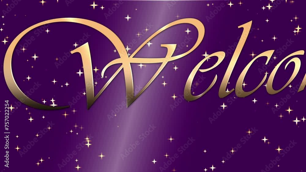 Sparkling welcome Beautiful golden greeting Text Appearance from blinking particles with golden and Purple background. Easy to use 4k Footage Sparkling welcome Beautiful golden greeting Text Appearance from blinking particles with golden and Purple background. Easy to use 4k Footage