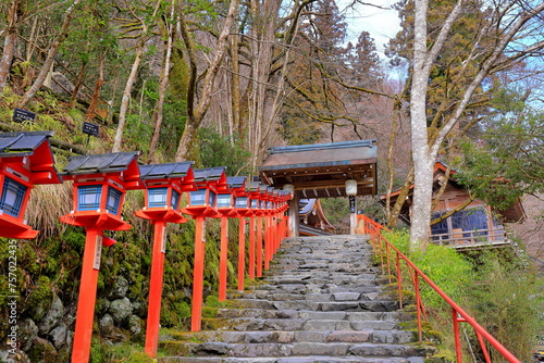 Kifune Shrine  a Shinto shrine with a lantern-lined path at Kuramakibunecho  Sakyo Ward  Kyoto  Japan