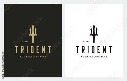Vintage Trident Spear of Poseidon Neptune God Triton King logo design inspiration