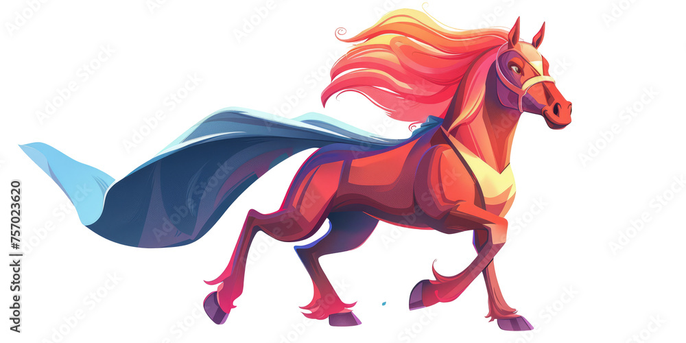 horse in a superhero costume, perhaps with a flowing cape, emphasizing strength and majesty. horse in a superhero costume, perhaps with a flowing cape, emphasizing strength and majesty.
