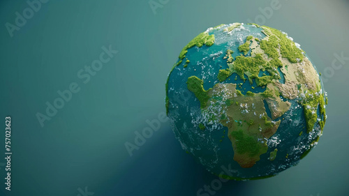 3D concept of Earth Day clean oceans and green lands in a minimalistic style