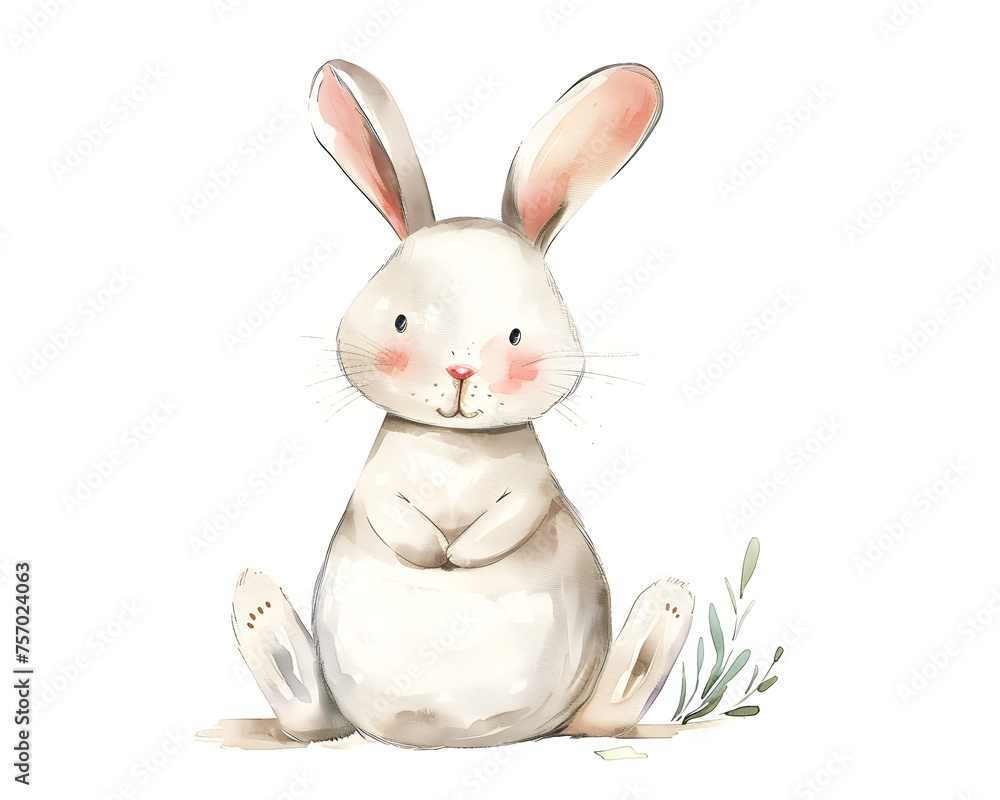 Fototapeta premium Cute Rabbit or Hare hand painted watercolor illustration isolated on white background