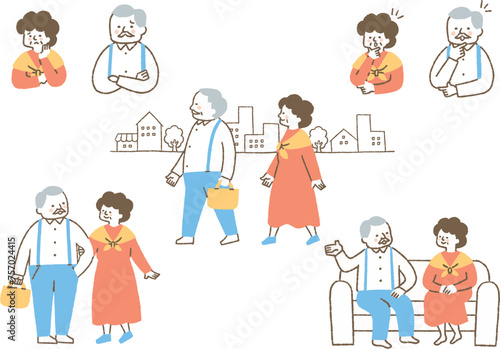 お爺さんとお婆さんの日常のセット_色