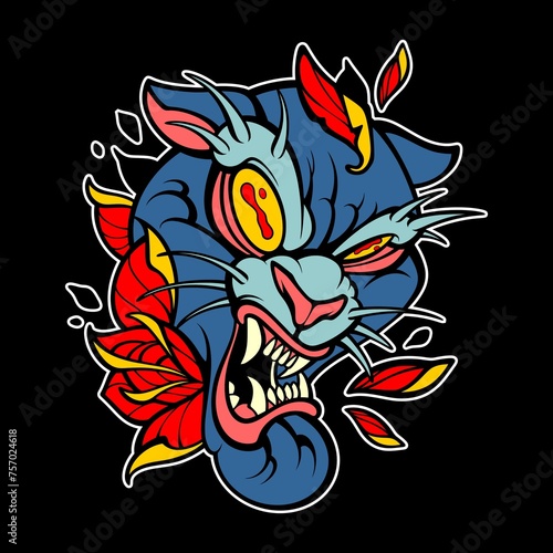 cat head logo with flower (ID: 757024618)