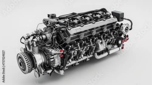 Complex High-Performance Vehicle Engine on White