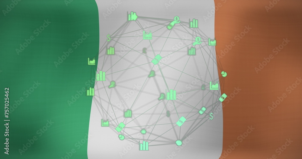 Obraz premium Image of data processing over flag of ireland